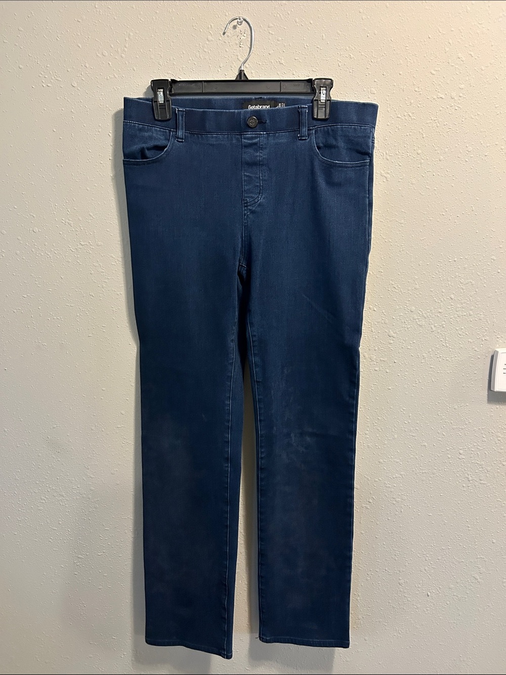 Betabrand Dark Wash Denim Straight Leg Jeans Pull On Stretch